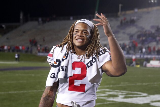 Ohio State defensive end Chase Young motions to the crowd after an NCAA college football game against Northwestern Friday, Oct. 18, 2019, in Evanston, Ill. Ohio State won 52-3. (AP Photo/Charles Rex Arbogast)