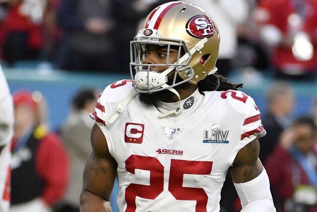 MIAMI, FLORIDA - FEBRUARY 02: Richard Sherman #25 of the San Francisco 49ers looks on against the Kansas City Chiefs in Super Bowl LIV at Hard Rock Stadium on February 02, 2020 in Miami, Florida. The Chiefs won the game 31-20. (Photo by Focus on Sport/Getty Images)