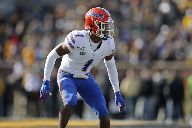 Florida defensive back CJ Henderson takes up his position during the first half of an NCAA college football game against Missouri Saturday, Nov. 16, 2019, in Columbia, Mo. (AP Photo/Jeff Roberson)
