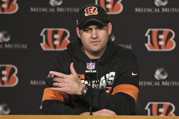 Cincinnati Bengals head coach Zac Taylor speaks during a news conference after an NFL football game against the Cleveland Browns, Sunday, Dec. 29, 2019, in Cincinnati. The Bengals won 33-23. (AP Photo/Gary Landers) Cincinnati Bengals head coach Zac Taylor speaks during a news conference after an NFL football game against the Cleveland Browns, Sunday, Dec. 29, 2019, in Cincinnati. The Bengals won 33-23. (AP Photo/Gary Landers)