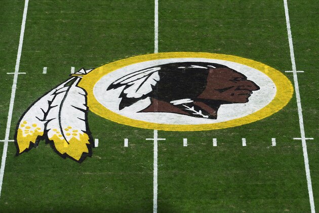 LANDOVER, MD - NOVEMBER 24: A general view of the Washington Redskins logo at center field before a game between the Detroit Lions and Redskins at FedExField on November 24, 2019 in Landover, Maryland. (Photo by Patrick McDermott/Getty Images)