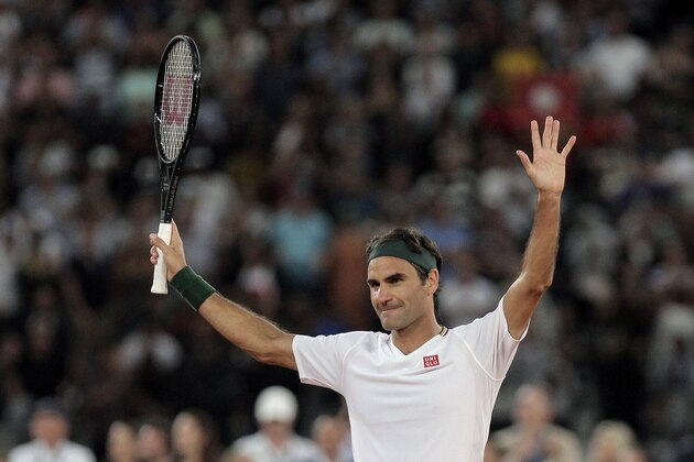 Roger Federer thanks the crowd after winning 3 sets to 2 against Rafael Nadal in their exhibition tennis match held at the Cape Town Stadium in Cape Town, South Africa, Friday Feb. 7, 2020. (AP Photo/Halden Krog) Roger Federer thanks the crowd after winning 3 sets to 2 against Rafael Nadal in their exhibition tennis match held at the Cape Town Stadium in Cape Town, South Africa, Friday Feb. 7, 2020. (AP Photo/Halden Krog)