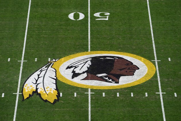 LANDOVER, MD - NOVEMBER 24: A general view of the Washington Redskins logo at center field before a game between the Detroit Lions and Redskins at FedExField on November 24, 2019 in Landover, Maryland. (Photo by Patrick McDermott/Getty Images) LANDOVER, MD - NOVEMBER 24: A general view of the Washington Redskins logo at center field before a game between the Detroit Lions and Redskins at FedExField on November 24, 2019 in Landover, Maryland. (Photo by Patrick McDermott/Getty Images)