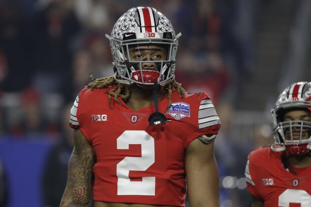 Ohio State defensive end Chase Young (2) during the first half of the Fiesta Bowl NCAA college football game against Clemson, Saturday, Dec. 28, 2019, in Glendale, Ariz. (AP Photo/Rick Scuteri).