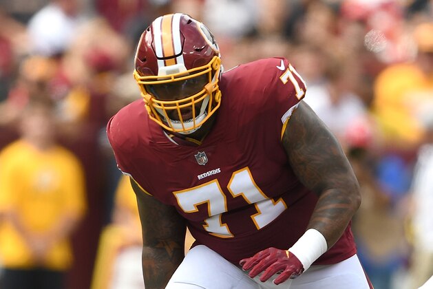 LANDOVER, MD - SEPTEMBER 16: Trent Williams #71 of the Washington Redskins blocks against the Indianapolis Colts at FedExField on September 16, 2018 in Landover, Maryland. (Photo by G Fiume/Getty Images) LANDOVER, MD - SEPTEMBER 16: Trent Williams #71 of the Washington Redskins blocks against the Indianapolis Colts at FedExField on September 16, 2018 in Landover, Maryland. (Photo by G Fiume/Getty Images)