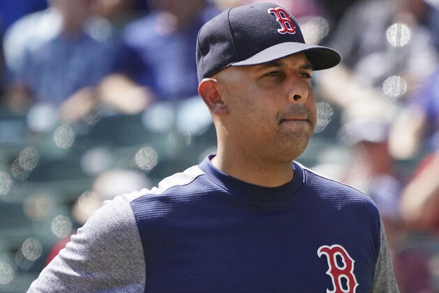 Boston Red Sox manager Alex Cora is pictured after making a pitching change against the Texas Rangers during a baseball game Thursday, Sept. 26, 2019, in Arlington, Texas. (AP Photo/Louis DeLuca)