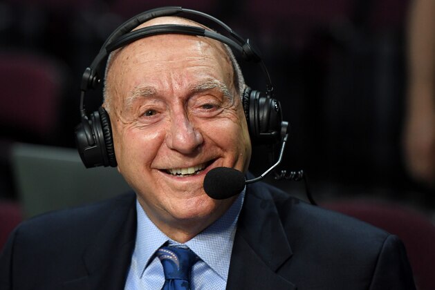 LAS VEGAS, NEVADA - MARCH 09:  Sportscaster Dick Vitale broadcasts before a semifinal game of the West Coast Conference basketball tournament between the San Francisco Dons and the Gonzaga Bulldogs at the Orleans Arena on March 9, 2020 in Las Vegas, Nevada. The Bulldogs defeated the Dons 81-77.  (Photo by Ethan Miller/Getty Images)