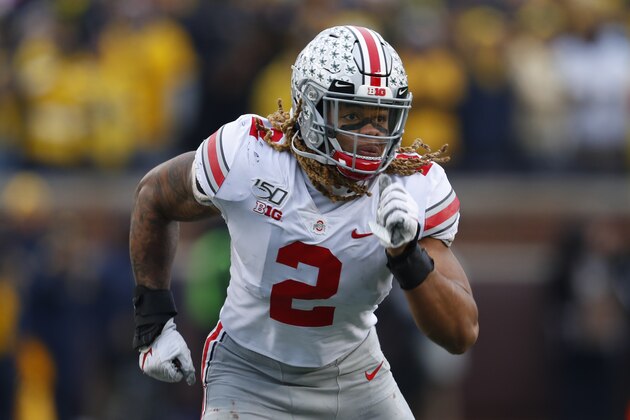 Ohio State defensive end Chase Young in the second half of an NCAA college football game in Ann Arbor, Mich., Saturday, Nov. 30, 2019. (AP Photo/Paul Sancya)