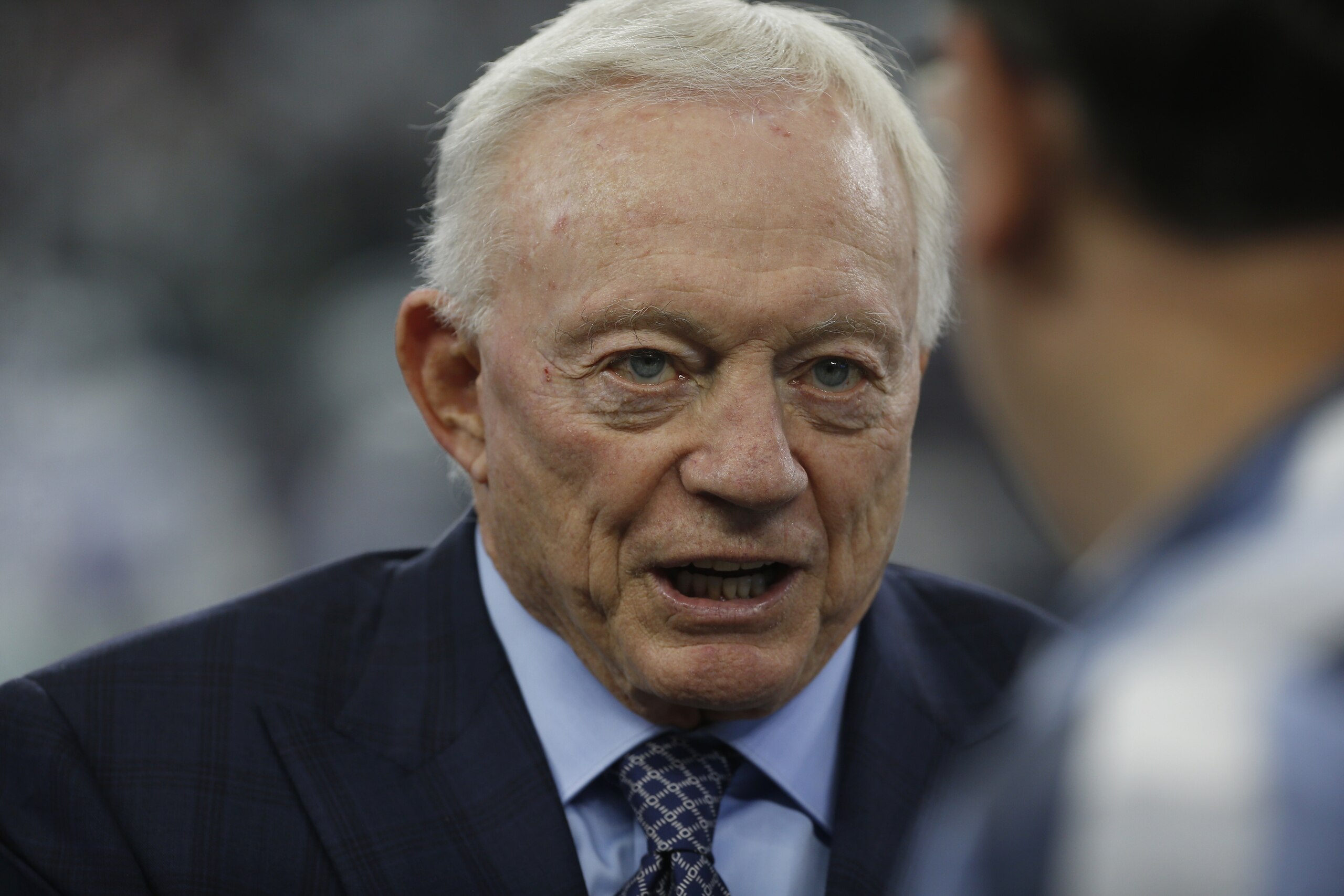 Dallas Cowboys owner Jerry Jones prior to an NFL football game between the Dallas Cowboys and the Washington Redskins in Arlington, Texas, Sunday, Dec. 15, 2019. (AP Photo/Ron Jenkins)