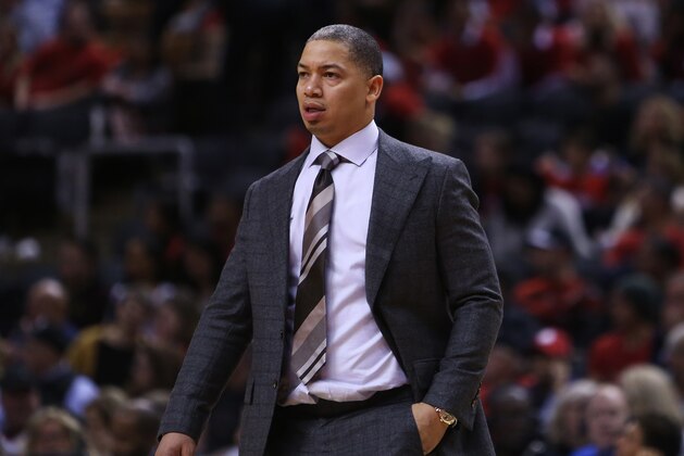 TORONTO, ON - OCTOBER 17:  Head Coach Tyronn Lue of the Cleveland Cavaliers looks on in the second half of the NBA season opener against the Toronto Raptors at Scotiabank Arena on October 17, 2018 in Toronto, Canada.  NOTE TO USER: User expressly acknowledges and agrees that, by downloading and or using this photograph, User is consenting to the terms and conditions of the Getty Images License Agreement.  (Photo by Vaughn Ridley/Getty Images)