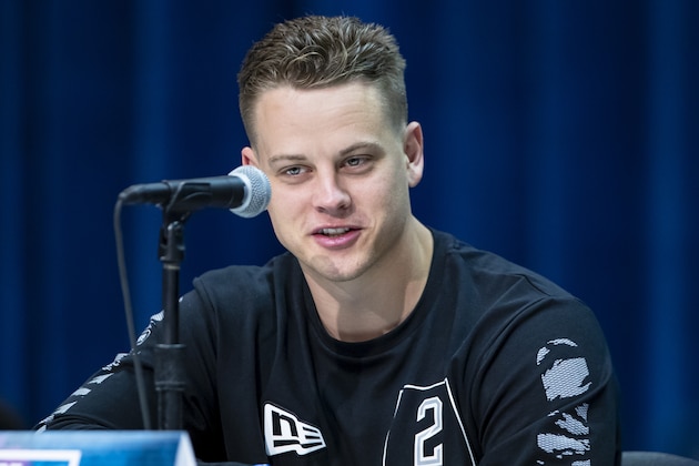 INDIANAPOLIS, IN - FEBRUARY 25: Joe Burrow #QB02 of the LSU Tigers speaks to the media at the Indiana Convention Center on February 25, 2020 in Indianapolis, Indiana. (Photo by Michael Hickey/Getty Images) *** Local Capture *** Joe Burrow INDIANAPOLIS, IN - FEBRUARY 25: Joe Burrow #QB02 of the LSU Tigers speaks to the media at the Indiana Convention Center on February 25, 2020 in Indianapolis, Indiana. (Photo by Michael Hickey/Getty Images) *** Local Capture *** Joe Burrow