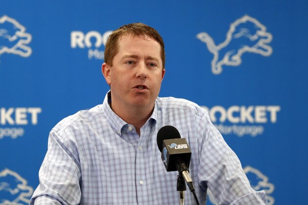 FILE - In this April 18, 2019, file photo, Detroit Lions general manager Bob Quinn addresses the media in his annual pre-draft news conference in Allen Park, Mich. The 2020 NFL Draft is April 23-25.(AP Photo/Carlos Osorio, File) FILE - In this April 18, 2019, file photo, Detroit Lions general manager Bob Quinn addresses the media in his annual pre-draft news conference in Allen Park, Mich. The 2020 NFL Draft is April 23-25.(AP Photo/Carlos Osorio, File)