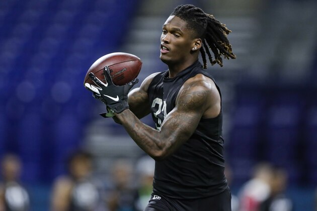 Oklahoma wide receiver Ceedee Lamb runs a drill at the NFL football scouting combine in Indianapolis, Thursday, Feb. 27, 2020. (AP Photo/Michael Conroy)