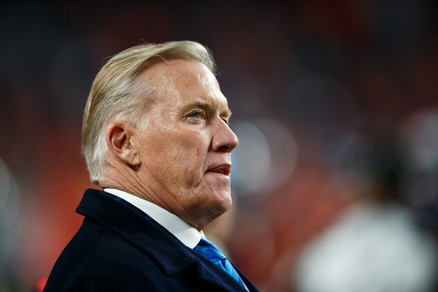 DENVER, CO - DECEMBER 01:  General manager and President of Football Operations of the Denver Broncos John Elway stands on the sideline during the fourth quarter  of a game between the Denver Broncos and the Los Angeles Chargers at Empower Field at Mile High on December 1, 2019 in Denver, Colorado. The Broncos defeated the Chargers 23-20. (Photo by Justin Edmonds/Getty Images)