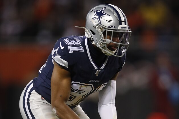 Dallas Cowboys cornerback Byron Jones (31) lines up against the Chicago Bears during an NFL football game, Thursday, Dec. 5, 2019, in Chicago. The Bears won 31-24. (Jeff Haynes/AP Images for Panini)