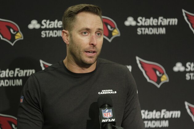 Arizona Cardinals head coach Kliff Kingsbury talks to reporters during a post-game news conference following an NFL football game against the Seattle Seahawks, Sunday, Dec. 22, 2019, in Seattle. The Cardinals won 27-13. (AP Photo/Lindsey Wasson)