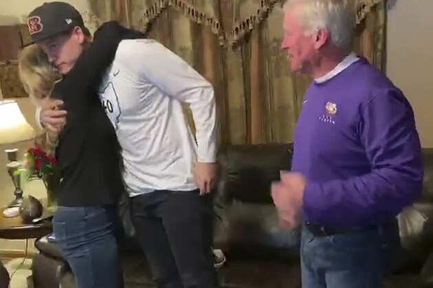 UNSPECIFIED LOCATION - APRIL 23: (EDITORIAL USE ONLY) In this still image from video provided by the NFL, LSU quarterback Joe Burrow celebrates being chosen first by the Cincinnati Bengals during the first round of the 2020 NFL Draft on April 23, 2020. (Photo by NFL via Getty Images)