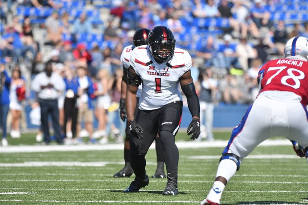 LAWRENCE, KS - OCTOBER 7: Linebacker Jordyn Brooks #1 of the Texas Tech Red Raiders in action against the Kansas Jayhawks at Memorial Stadium on October 7, 2017 in Lawrence, Kansas. (Photo by Ed Zurga/Getty Images) LAWRENCE, KS - OCTOBER 7: Linebacker Jordyn Brooks #1 of the Texas Tech Red Raiders in action against the Kansas Jayhawks at Memorial Stadium on October 7, 2017 in Lawrence, Kansas. (Photo by Ed Zurga/Getty Images)