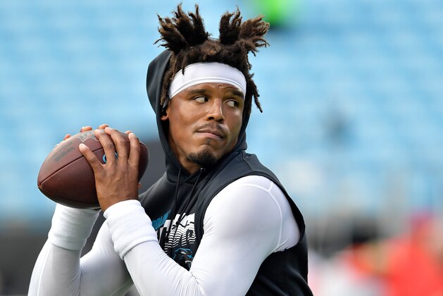 CHARLOTTE, NORTH CAROLINA - SEPTEMBER 12: Cam Newton #1 of the Carolina Panthers against the Tampa Bay Buccaneers during the first quarter of their game at Bank of America Stadium on September 12, 2019 in Charlotte, North Carolina. (Photo by Grant Halverson/Getty Images)