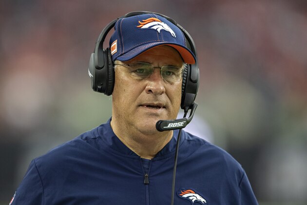 HOUSTON, TX - DECEMBER 8:  Head Coach Vic Fangio of the Denver Broncos on the sidelines in the second half of a game against the Houston Texans at NRG Stadium on December 8, 2019 in Houston, Texas.  The Broncos defeated the Texans 38-24.  (Photo by Wesley Hitt/Getty Images)