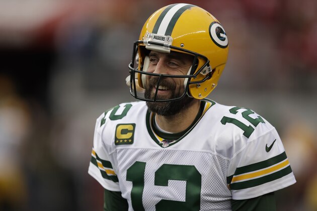 Green Bay Packers quarterback Aaron Rodgers warms up before the NFL NFC Championship football game against the San Francisco 49ers Sunday, Jan. 19, 2020, in Santa Clara, Calif. (AP Photo/Ben Margot)