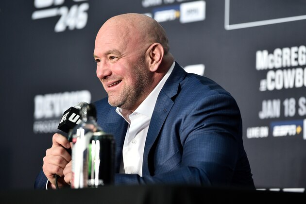 LAS VEGAS, NV - JANUARY 18: UFC President Dana White speaks to the media following the UFC 246 event at T-Mobile Arena on January 18, 2020 in Las Vegas, Nevada. (Photo by Chris Unger/Zuffa LLC via Getty Images)