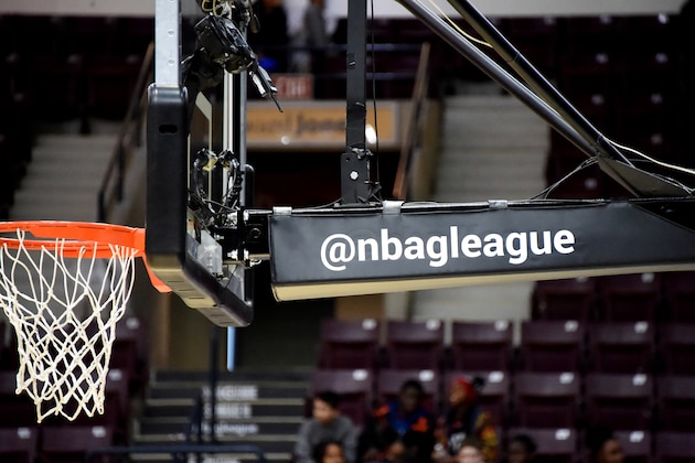 MISSISSAUGA, ON, CANADA - JANUARY 11: a generic view of the NBA G league signage during the NBA G League Showcase Game 11 between the Long Island Nets and South Bay Lakers on January 11, 2018 at the Hershey Centre in Mississauga, Ontario Canada. NOTE TO USER: User expressly acknowledges and agrees that, by downloading and or using this photograph, user is consenting to the terms and conditions of Getty Images License Agreement. Mandatory Copyright Notice: Copyright 2018 NBAE (Photo by A.J. Messier/NBAE via Getty Images)