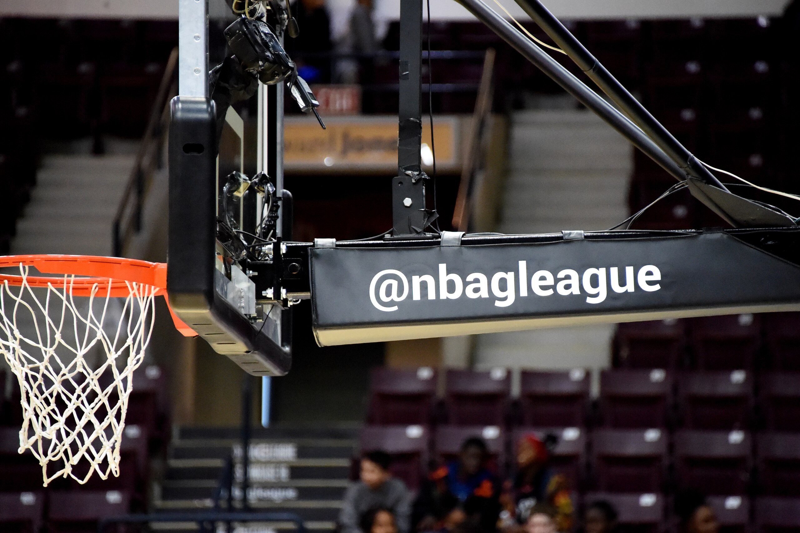 MISSISSAUGA, ON, CANADA - JANUARY 11: a generic view of the NBA G league signage during the NBA G League Showcase Game 11 between the Long Island Nets and South Bay Lakers on January 11, 2018 at the Hershey Centre in Mississauga, Ontario Canada. NOTE TO USER: User expressly acknowledges and agrees that, by downloading and or using this photograph, user is consenting to the terms and conditions of Getty Images License Agreement. Mandatory Copyright Notice: Copyright 2018 NBAE (Photo by A.J. Messier/NBAE via Getty Images)