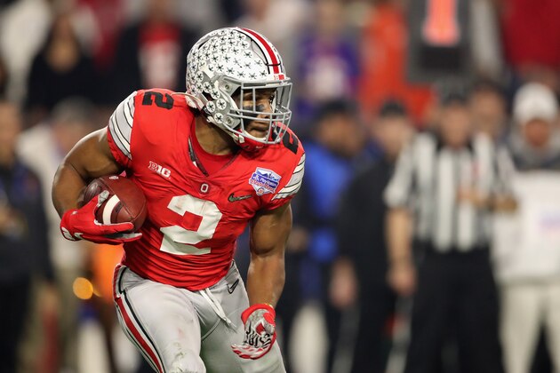 GLENDALE, ARIZONA - DECEMBER 28: Running back J.K. Dobbins #2 of the Ohio State Buckeyes rushes the football against the Clemson Tigers during the PlayStation Fiesta Bowl at State Farm Stadium on December 28, 2019 in Glendale, Arizona. The Tigers defeated the Buckeyes 29-23. (Photo by Christian Petersen/Getty Images) GLENDALE, ARIZONA - DECEMBER 28: Running back J.K. Dobbins #2 of the Ohio State Buckeyes rushes the football against the Clemson Tigers during the PlayStation Fiesta Bowl at State Farm Stadium on December 28, 2019 in Glendale, Arizona. The Tigers defeated the Buckeyes 29-23. (Photo by Christian Petersen/Getty Images)