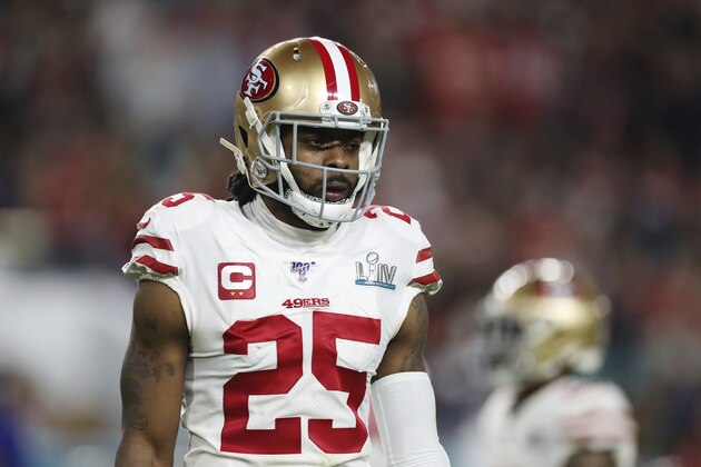 San Francisco 49ers cornerback Richard Sherman (25) walks off the field during the second half of the NFL Super Bowl 54 football game between the San Francisco 49ers and Kansas City Chiefs Sunday, Feb. 2, 2020, in Miami Gardens, Fla. The Kansas City Chiefs won 31-20. (AP Photo/Steve Luciano)