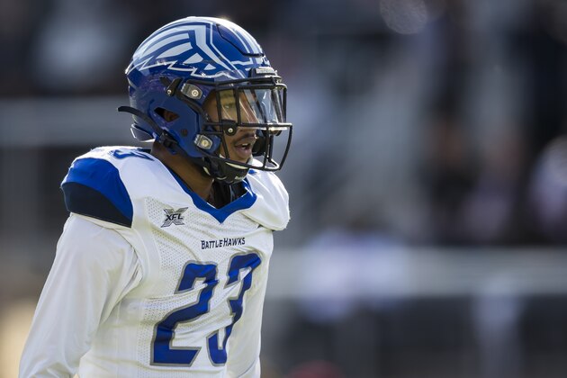 WASHINGTON, DC - MARCH 08: Kenny Robinson #23 of the St. Louis Battlehawks looks on during the first half of the XFL game against the DC Defenders at Audi Field on March 8, 2020 in Washington, DC. (Photo by Scott Taetsch/Getty Images)