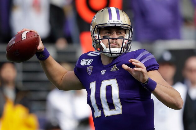 Washington quarterback Jacob Eason in action against Southern Cal in an NCAA college football game Saturday, Sept. 28, 2019, in Seattle. (AP Photo/Elaine Thompson) Washington quarterback Jacob Eason in action against Southern Cal in an NCAA college football game Saturday, Sept. 28, 2019, in Seattle. (AP Photo/Elaine Thompson)