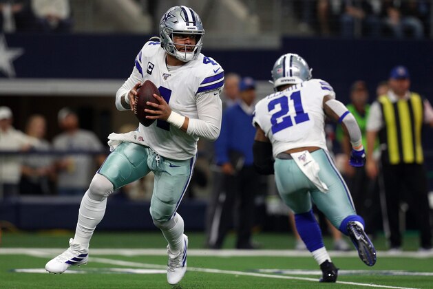 ARLINGTON, TEXAS - DECEMBER 29: Dak Prescott #4 of the Dallas Cowboys looks to pass against the Washington Redskins at AT&T Stadium on December 29, 2019 in Arlington, Texas. (Photo by Richard Rodriguez/Getty Images)