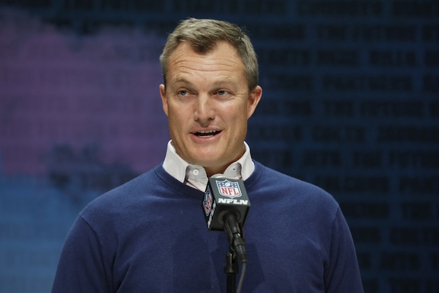 San Francisco 49ers general manager John Lynch speaks during a press conference at the NFL football scouting combine in Indianapolis, Tuesday, Feb. 25, 2020. (AP Photo/Charlie Neibergall)