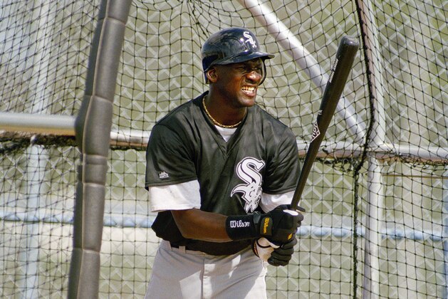 Michael Jordan works on his batting during the first day of the Chicago White Sox spring training camp, Saturday, Feb. 18, 1995 in Sarasota, FL. Jordan supports the striking Chicago White Sox. As a minor league player, though, he doesn't want to get caught in the middle of the dispute. (AP Photo/Pat Sullivan) Michael Jordan works on his batting during the first day of the Chicago White Sox spring training camp, Saturday, Feb. 18, 1995 in Sarasota, FL. Jordan supports the striking Chicago White Sox. As a minor league player, though, he doesn't want to get caught in the middle of the dispute. (AP Photo/Pat Sullivan)