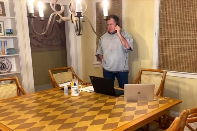 UNSPECIFIED LOCATION - APRIL 23: (EDITORIAL USE ONLY) In this still image from video provided by the New England Patriots, Head Coach Bill Belichick speaks via teleconference after being selected during the first round of the 2020 NFL Draft on April 23, 2020. (Photo by Getty Images/Getty Images)