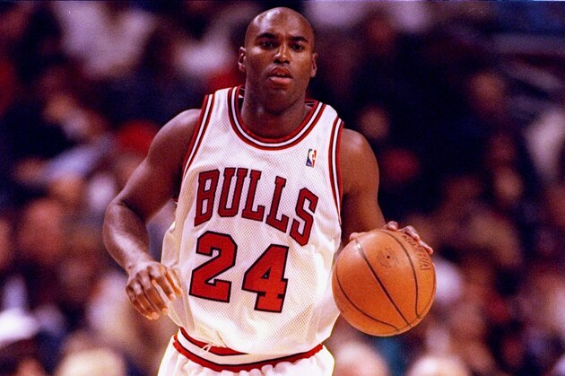 9 Oct 1997: Forward Scott Burrell of the Chicago Bulls drives the ball down the court during a preseason game against the Atlanta Hawks at the United Center in Chicago, Illinois. The Hawks won the game 84-83.