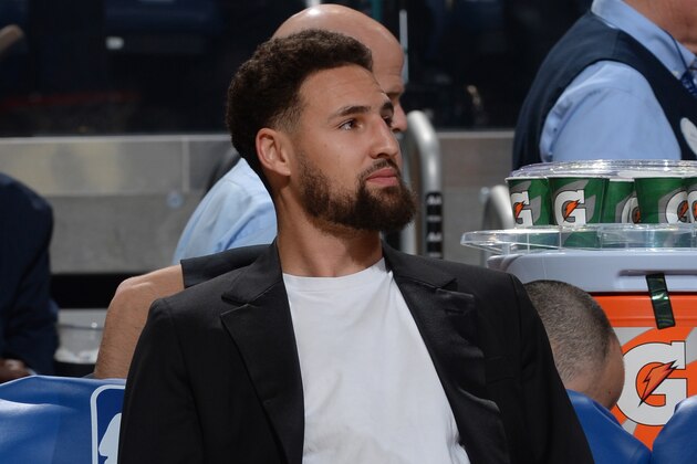 SAN FRANCISCO, CA - MARCH 10: Klay Thompson #11 of the Golden State Warriors looks on during the game against the LA Clippers on March 10, 2020 at Chase Center in San Francisco, California. NOTE TO USER: User expressly acknowledges and agrees that, by downloading and or using this photograph, user is consenting to the terms and conditions of Getty Images License Agreement. Mandatory Copyright Notice: Copyright 2020 NBAE (Photo by Noah Graham/NBAE via Getty Images)