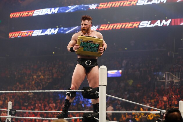 NEW YORK, NY - AUGUST 23:  Sheamus celebrates his victory at the WWE SummerSlam 2015  at Barclays Center of Brooklyn on August 23, 2015 in New York City.  (Photo by JP Yim/Getty Images)