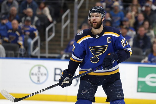 St. Louis Blues' Alex Pietrangelo in action during the third period of an NHL hockey game against the Colorado Avalanche Monday, Dec. 16, 2019, in St. Louis. The Blues won 5-2. (AP Photo/Jeff Roberson)