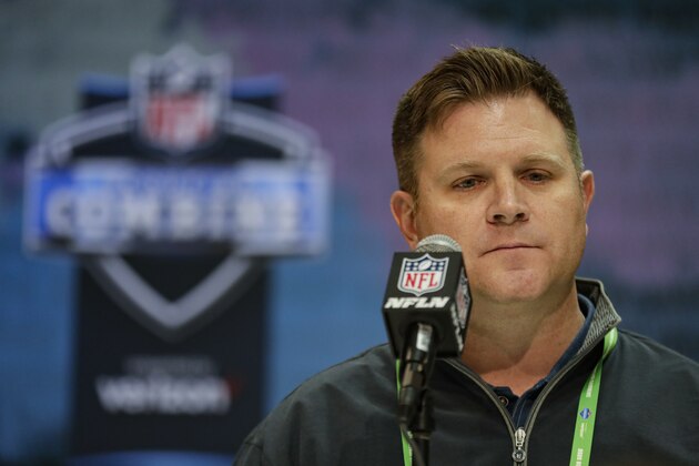 Green Bay Packers general manager Brian Gutekunst speaks during a press conference at the NFL football scouting combine in Indianapolis, Tuesday, Feb. 25, 2020. (AP Photo/Michael Conroy)