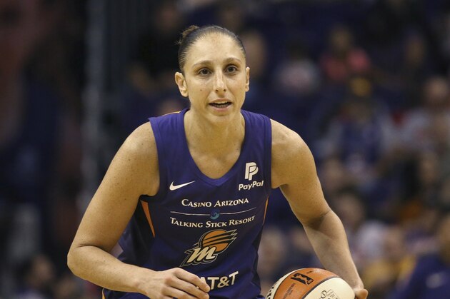 Phoenix Mercury guard Diana Taurasi dribbles the ball against the Seattle Storm during the second half of a WNBA basketball game Tuesday, Sept. 3, 2019, in Phoenix. The Storm defeated the Mercury 82-70. (AP Photo/Ross D. Franklin) Phoenix Mercury guard Diana Taurasi dribbles the ball against the Seattle Storm during the second half of a WNBA basketball game Tuesday, Sept. 3, 2019, in Phoenix. The Storm defeated the Mercury 82-70. (AP Photo/Ross D. Franklin)