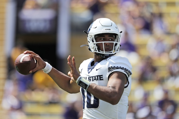 Utah State quarterback Jordan Love (10) passes in the second half of an NCAA college football game against LSU in Baton Rouge, La., Saturday, Oct. 5, 2019. LSU won 42-6. (AP Photo/Gerald Herbert) Utah State quarterback Jordan Love (10) passes in the second half of an NCAA college football game against LSU in Baton Rouge, La., Saturday, Oct. 5, 2019. LSU won 42-6. (AP Photo/Gerald Herbert)