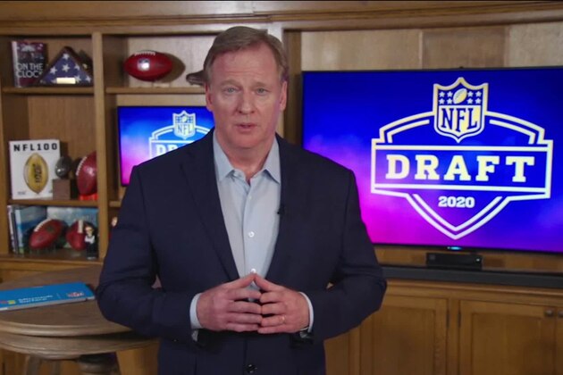 UNSPECIFIED LOCATION - APRIL 23: (EDITORIAL USE ONLY) In this still image from video provided by the NFL, NFL Commissioner Roger Goodell speaks from his home in Bronxville, New York during the first round of the 2020 NFL Draft on April 23, 2020. (Photo by NFL via Getty Images)