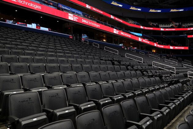 WASHINGTON, DC - MARCH 10: Seats are empty prior to the New York Knicks playing the Washington Wizards at Capital One Arena on March 10, 2020 in Washington, DC. NOTE TO USER: User expressly acknowledges and agrees that, by downloading and or using this photograph, User is consenting to the terms and conditions of the Getty Images License Agreement. (Photo by Patrick Smith/Getty Images)