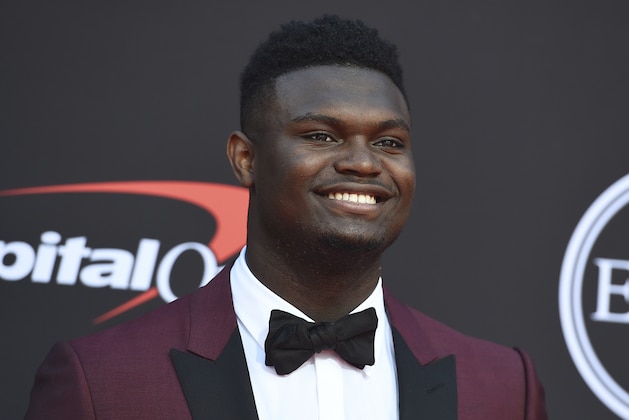 FILE - In this July 10, 2019 file photo, Zion Williamson, of the Duke University Basketball team, arrives at the ESPY Awards at the Microsoft Theater in Los Angeles.  Duke says an investigation has found no evidence that Williamson received improper benefits. School spokesman Michael Schoenfeld said in a statement Saturday, Sept. 7,  that a