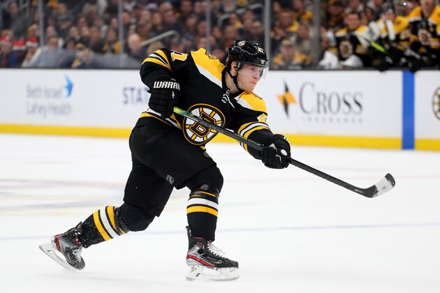 BOSTON, MASSACHUSETTS - DECEMBER 07: Torey Krug #47 of the Boston Bruins takes a shot on goal during the third period of the game against the Colorado Avalanche at TD Garden on December 07, 2019 in Boston, Massachusetts. The Avalanche defeat the Bruins 4-1.  (Photo by Maddie Meyer/Getty Images)