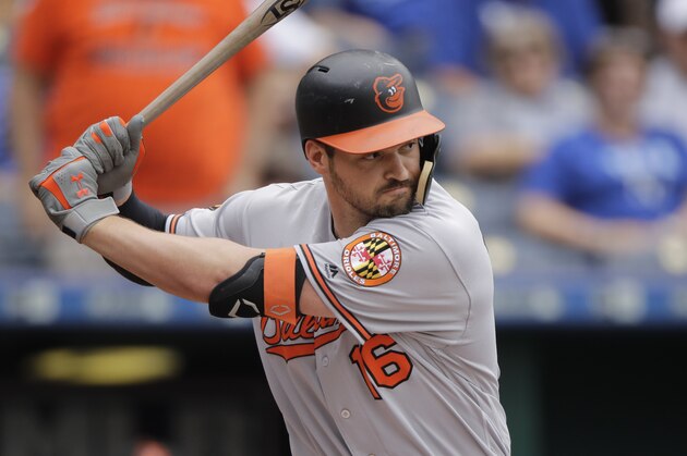 Baltimore Orioles' Trey Mancini bats during the first inning of a baseball game against the Kansas City Royals Sunday, Sept. 1, 2019, in Kansas City, Mo. (AP Photo/Charlie Riedel)