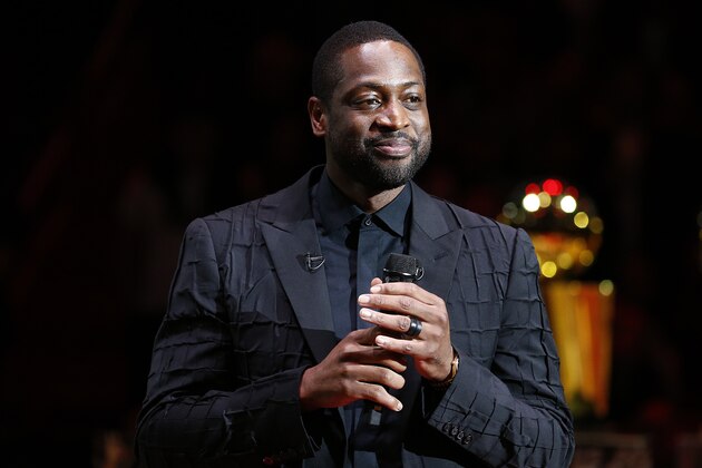 MIAMI, FLORIDA - FEBRUARY 22: Former Miami Heat player Dwyane Wade addresses the crowd during his jersey retirement ceremony at American Airlines Arena on February 22, 2020 in Miami, Florida. NOTE TO USER: User expressly acknowledges and agrees that, by downloading and/or using this photograph, user is consenting to the terms and conditions of the Getty Images License Agreement. (Photo by Michael Reaves/Getty Images) MIAMI, FLORIDA - FEBRUARY 22: Former Miami Heat player Dwyane Wade addresses the crowd during his jersey retirement ceremony at American Airlines Arena on February 22, 2020 in Miami, Florida. NOTE TO USER: User expressly acknowledges and agrees that, by downloading and/or using this photograph, user is consenting to the terms and conditions of the Getty Images License Agreement. (Photo by Michael Reaves/Getty Images)