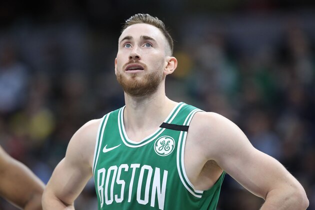 INDIANAPOLIS, INDIANA - MARCH 10:  Gordon Hayward #20 of the Boston Celtics watches the action against the Indiana Pacers at Bankers Life Fieldhouse on March 10, 2020 in Indianapolis, Indiana.    NOTE TO USER: User expressly acknowledges and agrees that, by downloading and or using this photograph, User is consenting to the terms and conditions of the Getty Images License Agreement. (Photo by Andy Lyons/Getty Images)
